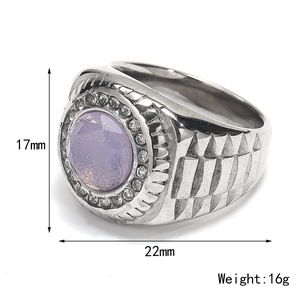Herenring van titaniumstaal met paarse edelsteen en witte zirkonia, hoogte 17mm