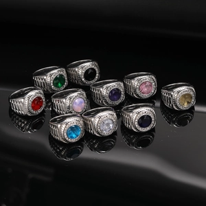 Vintage Roestvrijstalen Ring Voor Heren Met Ronde Edelsteen Strass Halo Getrapt Getextureerde Band Hip Hop Mode Sieraden Ring