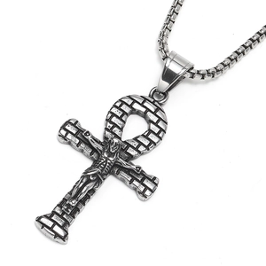 Ancient Egyptian Ankh cross pendant in stainless steel with detailed box chain necklace