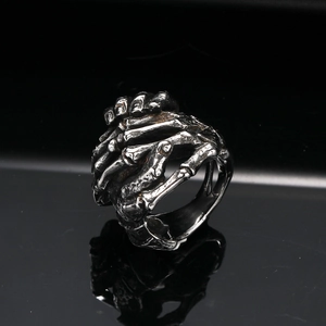 Anello punk gotico a mano di scheletro in acciaio inossidabile argento vintage