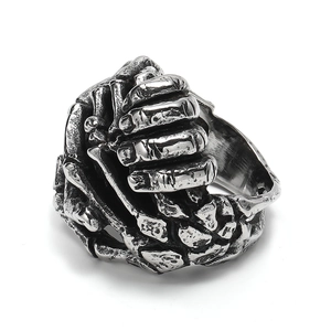 Anello gotico teschio pugno da uomo in acciaio inossidabile argento stile retrò