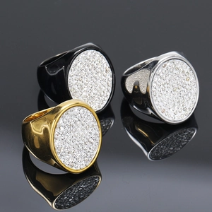 Luxury Hip Hop Full Rhinestone Stainless Steel Ring Oval Signet Titanium Steel Inlaid Jewelry For Men Women Fashion