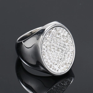 Hip hop style luxury iced out signet ring with oval crystal pave setting for men and women