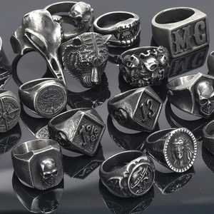 Vintage Punk Biker Edelstahl Totenkopf Kompass Jesus Ring Für Herren Retro Hip Hop Gothic Tier Siegelring Band Schmuck