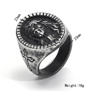 Silberner Ring im Retro-Hip-Hop-Stil mit Jesus-Relief und Kreuzmuster aus poliertem Titanstahl