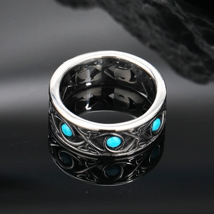Anello Vintage In Acciaio Al Titanio Da Uomo Con Design A Nodo Celtico Traforato E Pietra Turchese Intarsiata Gioielli Retro Punk