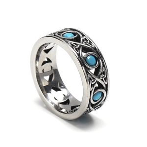 Anello retrò in acciaio inossidabile con pietre blu e nodi celtici incisi