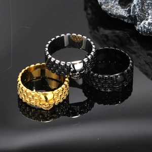 Anelli punk hip-hop a teschio da uomo in acciaio inossidabile oro, argento e nero