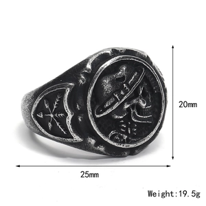 Detailansicht der Vintage Totenkopfring Maße mit Höhe 20mm und Breite 25mm