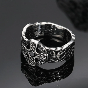 Vintage Titanium Steel Celtic Cross Ring For Men Black Zirconia Inlaid Gothic Punk Wide Band Ring Jewelry For Daily Party