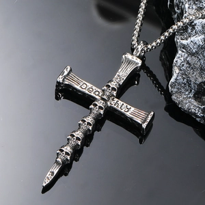 Gothic Skull Cross Pendant Necklace Stainless Steel Vintage Silver Hip Hop Punk Dark Style Men Jewelry Jewelry Gift