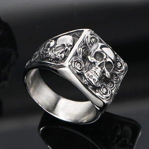 Retro Titanium Steel Skull Rose Ring Men Gothic Punk Hip Hop Jewelry Vintage Signet Band Ring Metallic Hand Accessory