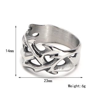Punk style stainless steel thorn ring with dimensions 23mm width and 14mm height