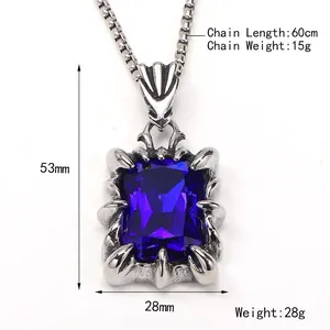 Retro dragon claw pendant necklace with purple gemstone in vintage punk titanium steel