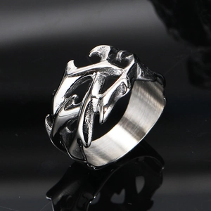 Men Stainless Steel Punk Thorns Ring Vintage Gothic Hollow Out Hip Hop Jewelry Retro Thistle Biker Finger Ring Accessory