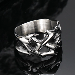Punk style stainless steel thorn ring with vintage silver finish and gothic vine patterns