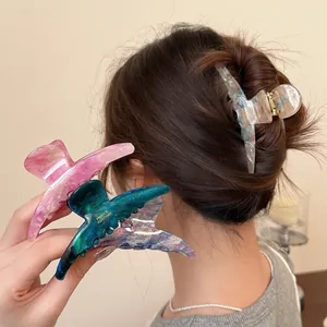 Vintage acetate hair claw clips in assorted marble colors for women elegant hair styling