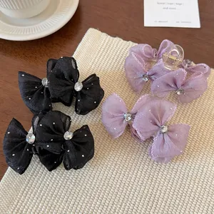 Sweet Bow Hair Claw Mesh Organza Rhinestone Hair Clip Elegant Summer Back Head Hairpin For Women Daily Accessories