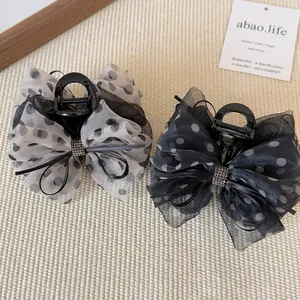 Lot de pinces à cheveux à nœuds à pois élégants avec accents en cristal et mesh