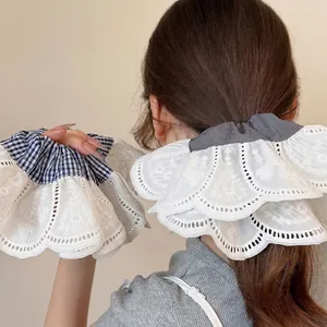 Oversized White Lace Plaid Double Layer Scrunchie High Elastic Ponytail Hair Tie Handmade Sweet Hair Accessories For Women