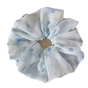 Scrunchie in chiffon a pois blu con trama mesh per elastico per capelli stile coreano