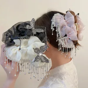 Korean Style Mesh Bow Hair Claw Clip For Women Elegant Butterfly Rhinestone Tassel Hair Clip Fashion Hair Accessories