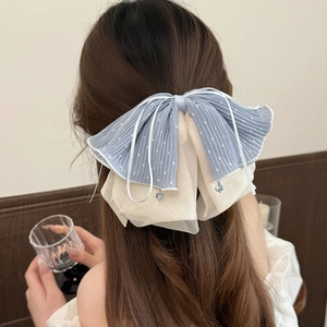 Pince à cheveux élégante en résille multicouche à pois avec perles pour femmes