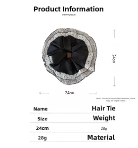 Detailed size chart for a 24cm oversized black and white polka dot mesh hair scrunchie