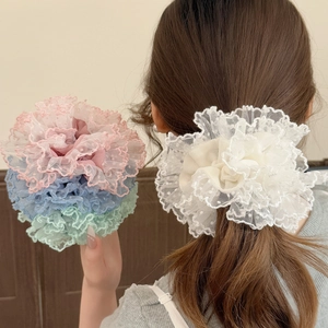 Koreanisch Süß Plissiert Spitze Haargummis Groß Haarkreis Elastisch Pferdeschwanz Halter Blume Design Einfarbig Haarbänder Für Damen