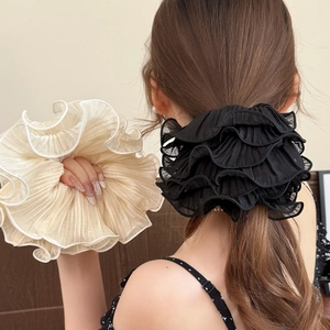 Grands Chouchous en Maille Plissée pour Femmes Élégant Couleur Unie Volants Surdimensionnés Élastiques à Cheveux Accessoires de Coiffure Style Coréen
