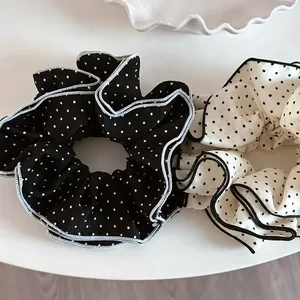 French Style Polka Dot Scrunchies Four Layer Pleated Fabric Large Hair Tie Elegant Contrast Binding Hair Rope For Women