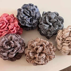 British style plaid rose flower hair claw clip set for women in six classic assorted colors