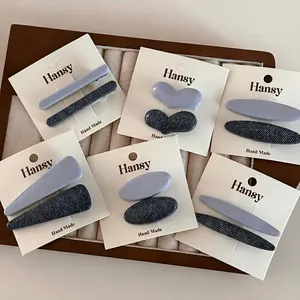 Vintage Denim Style Patchwork Hair Clips Heart Oval Triangle Handmade Duckbill Pin Sweet Fashion Headwear Accessories For Women