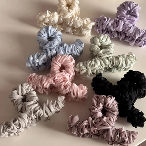 Elegant silk pleated large hair claw clips set in eight assorted pastel colors for women