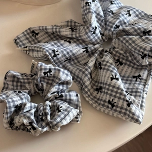Lot de chouchous à carreaux bleus avec motifs de nœuds pour filles, accessoires cheveux