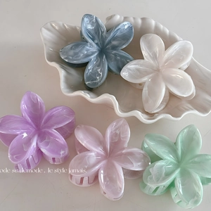 Frangipani Flower Hair Claw Clip Marble Texture French Sweet Floral Shark Clip Hair Styling Accessories For Women