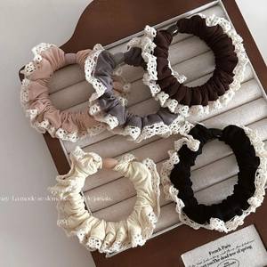 Korean Style Lace Edge Ruffle Scrunchie Soft Fabric High Elastic Hair Tie Solid Color Fashion Hair Accessories For Women