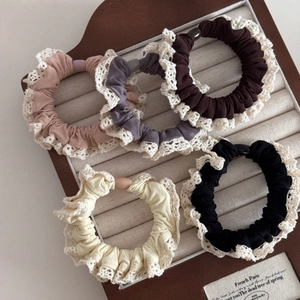 Five-piece soft lace trim scrunchies set in assorted vintage colors for women hair styling