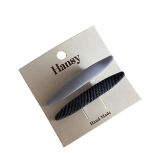 Retro denim blue and grey matte hair clips set on brand card for elegant styling