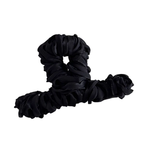 Elegant black silk fabric pleated hair claw clip with a stylish retro rose petal design