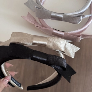 Serre-tête en satin avec nœuds en noir, champagne, rose et gris argenté faits main