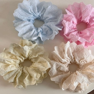 Lot de chouchous en dentelle bleu rose jaune et blanc avec broderie anglaise élégante