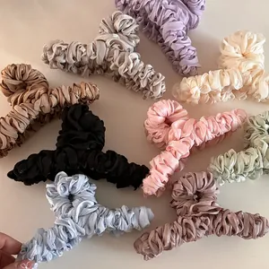 Large Pleated Satin Fabric Wrapped Hair Claw Clip For Women Elegant Korean Style Handmade Shark Clip Hair Accessories