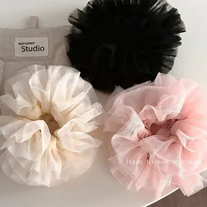 Damen Süßer Prinzessinnen Stil Oversize Mesh Spitze Haargummi Rüschen Pferdeschwanz Halter Groß Blume Mode Haarschmuck
