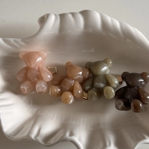 Set of four cute cartoon bear hair clips in translucent marble resin colors