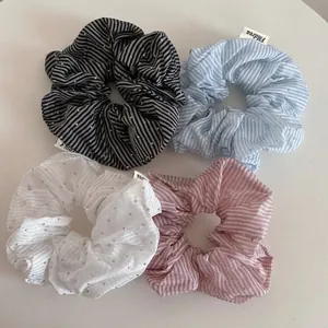 Chouchous En Tissu Rayé Avec Strass Élastiques À Cheveux Élégants Français Anneaux À Cheveux Large Pour Femmes Filles Accessoires Quotidiens