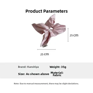 Detailed parameter view of cream satin bow hair tie measuring 25x25cm and weighing 35g