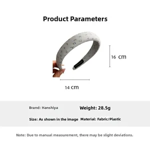 Detailed size specifications for the wide floral fabric sponge headband with blue patterns