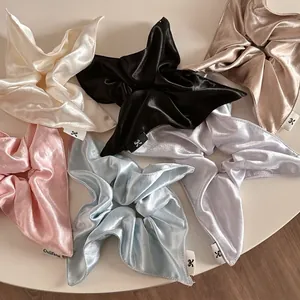 Elegant Satin Bow Scrunchie High Gloss Satin Hair Tie Creamy Color Solid Elastic Ponytail Holder For Women Hair Accessories