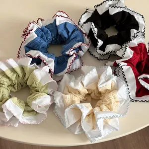 Chouchous à Plis Avec Bord Festonné de Style Coréen pour Femmes Élégants Élastiques à Cheveux en Tissu Accessoires de Coiffure